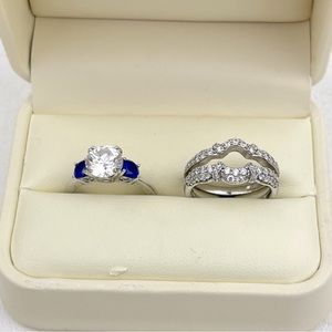 Bridal Set Cubic Zirconia & Simulated Blue Sapphire Sterling Silver